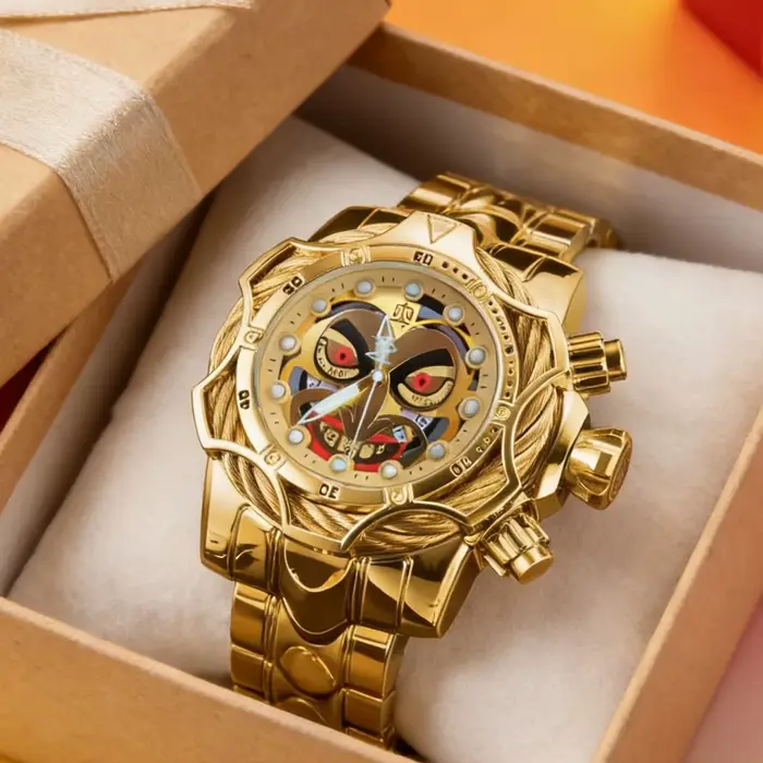 Montre à quartz de luxe pour homme en or