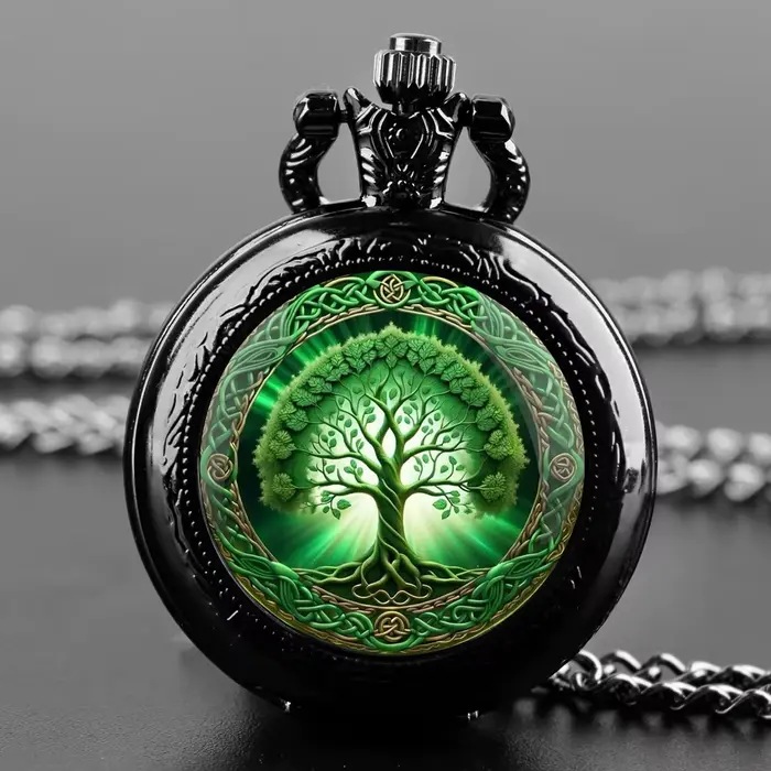 Montre de poche à quartz au design vintage arbre de vie