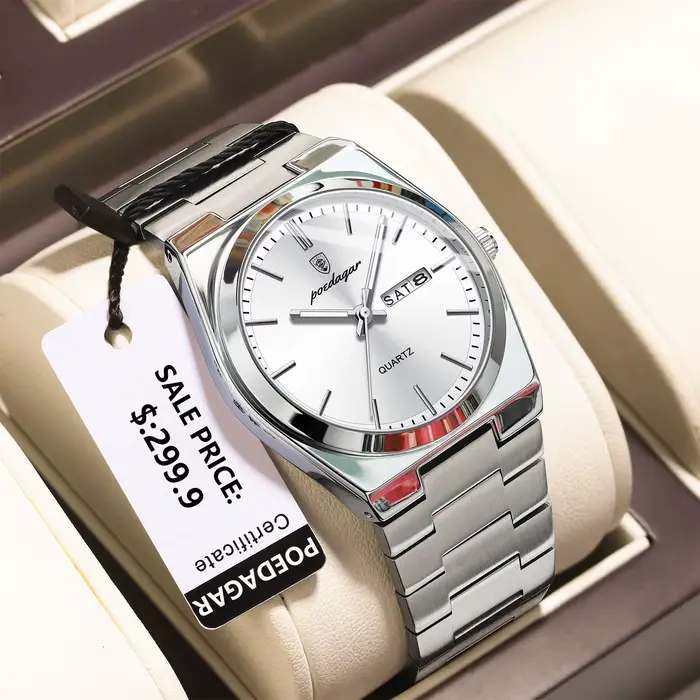 POEDAGAR montres pour hommes de luxe étanche lumineux Date semaine hommes montre en acier inoxydable