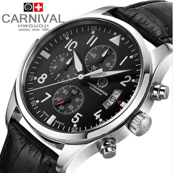 Chronographe Carnaval Montre Homme Luxe Quartz Plongeur Résistant à l'Eau Occasions Spéciales