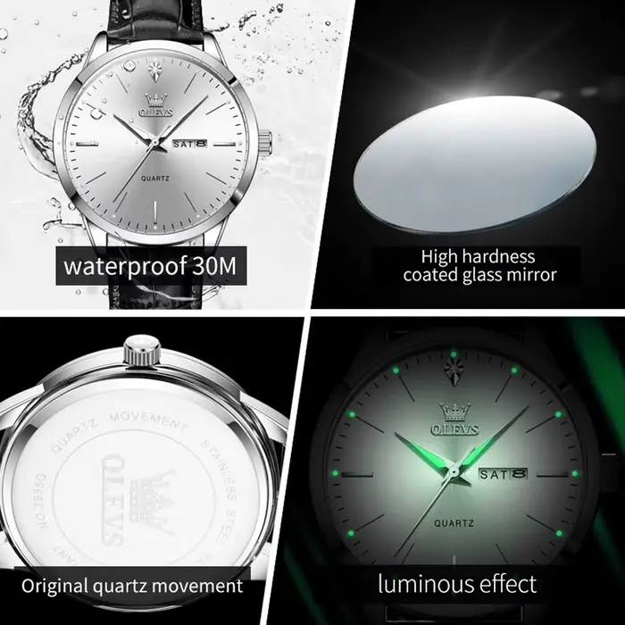 Montre à Quartz Étanche avec Bracelet en Cuir pour Homme
