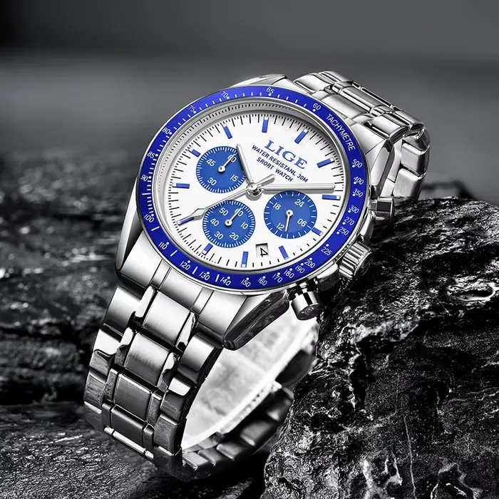Montre à quartz étanche en acier inoxydable pour homme