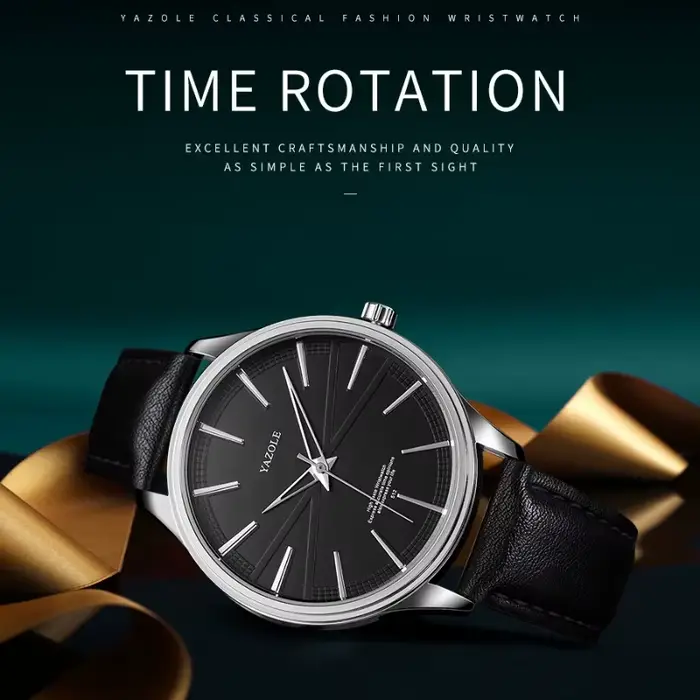 Montre homme YAZOLE à quartz avec bracelet en cuir pour occasions formelles et sociales cadeau homme
