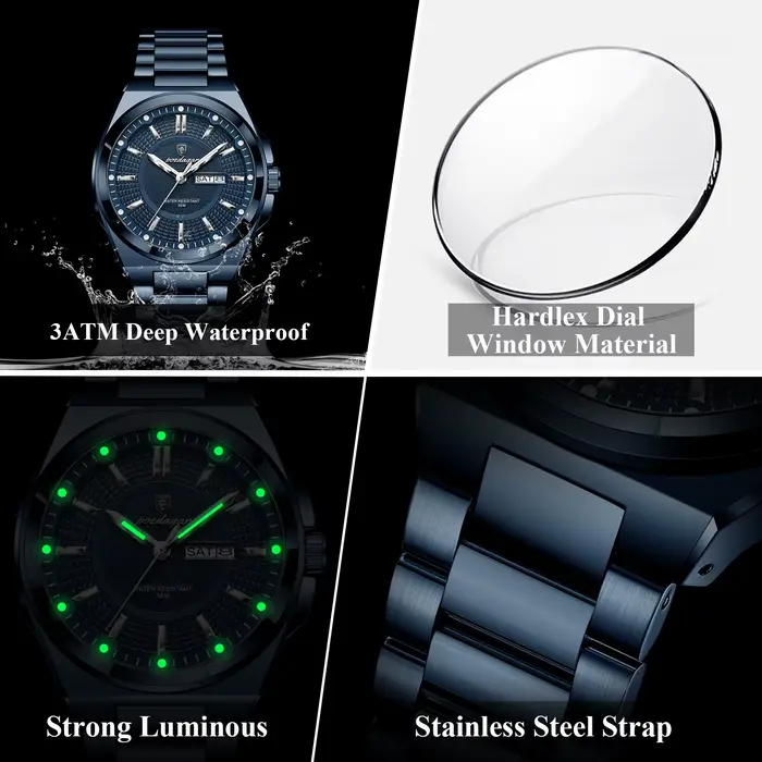 POEDAGAR Sport Original hommes horloge Quartz Date semaine luxe homme montre-bracelet étanche lumineux en acier