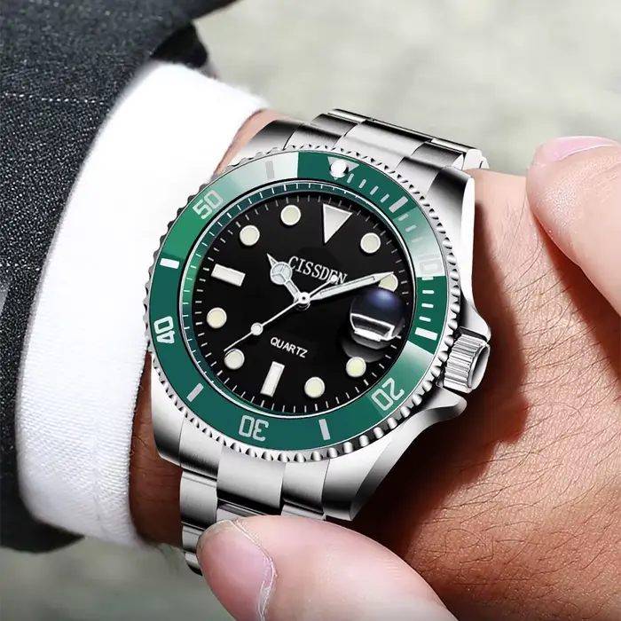 Montres-bracelets à quartz élégantes résistantes à l'eau pour hommes avec calendrier complet et aiguilles luminescentes occasions spéciales