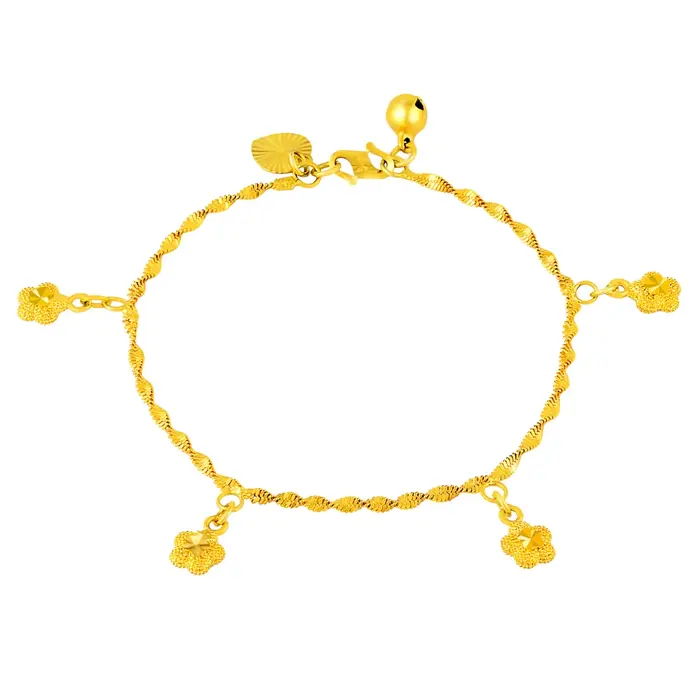 Bracelet en or véritable 24K, pendentif 5 étoiles, plaqué or pour bijoux cadeaux de mariage pour fem