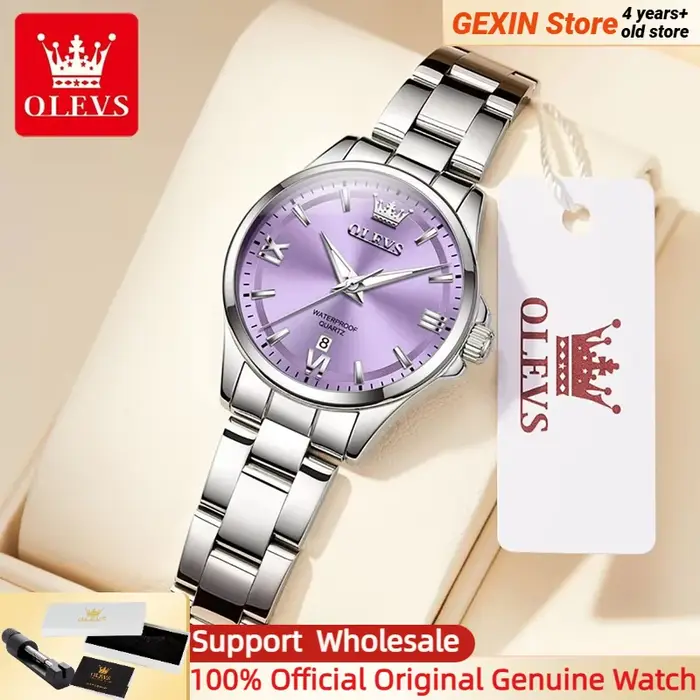 OLEVS 3668 femmes montres élégante montre en acier inoxydable lumineux étanche Date montre-bracelet dames