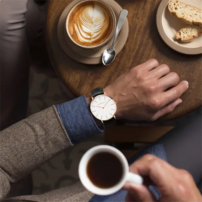 Dropshipping Haute Qualité Rose Cadran En Or Montre Hommes En Cuir Imperméable À L'eau Montre-Bracel