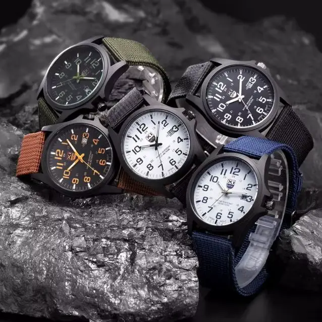 Montre à Quartz pour hommes étudiant Simple mode bracelet en Nylon décontracté Date sport militaire cadran rond
