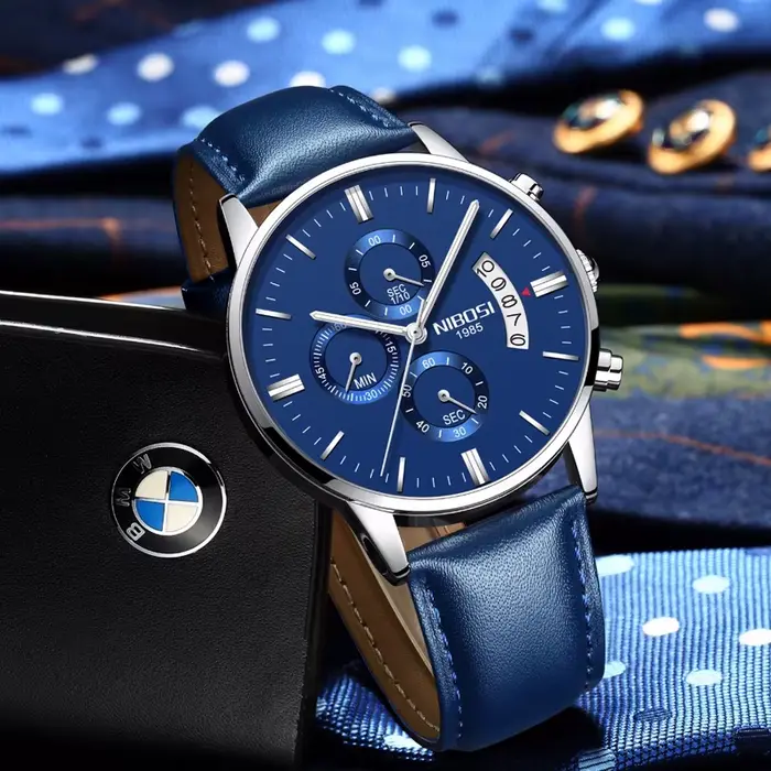Montre-bracelet chronographe en cuir pour homme