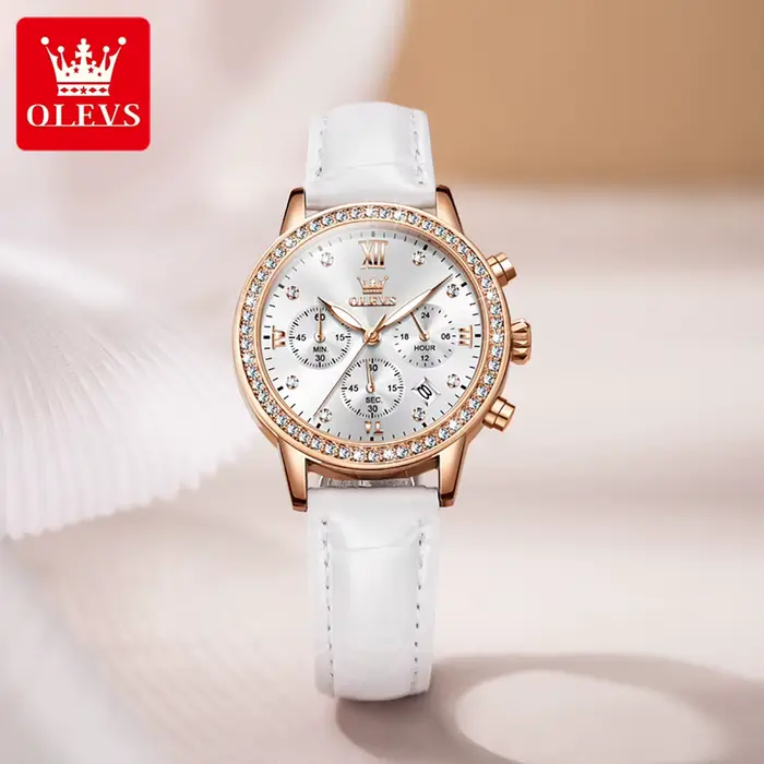 OLEVS 9933 Original montre à Quartz de luxe pour les femmes mode élégant bracelet en cuir étanche chronogrph marque