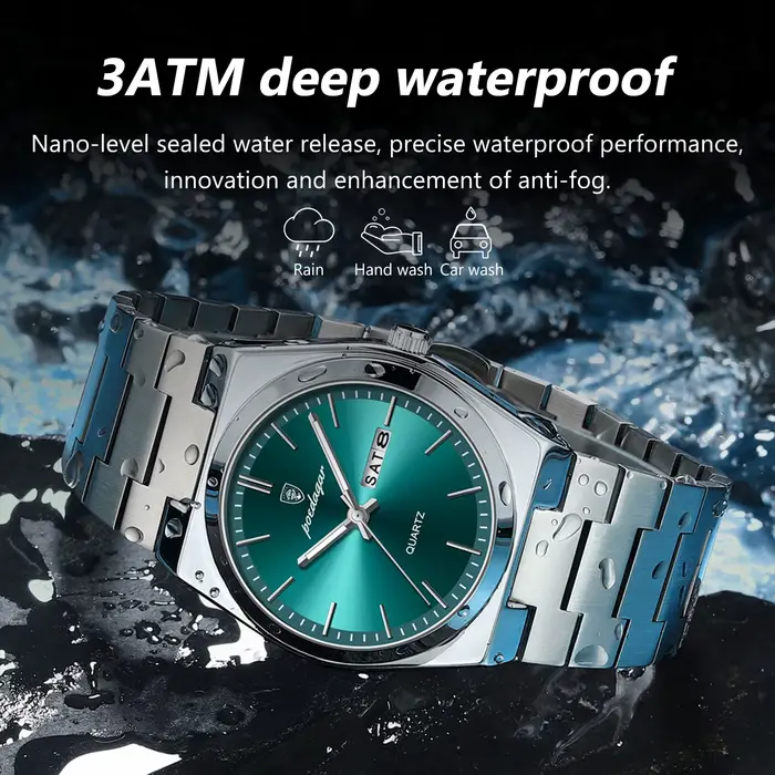 POEDAGAR montres pour hommes de luxe étanche lumineux Date semaine hommes montre en acier inoxydable