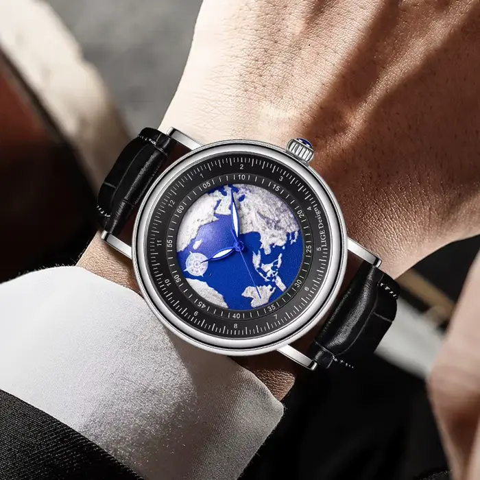 Montre à Quartz Tendance Homme Résistante à L'eau Avec Bracelet en Cuir Occasions Spéciales