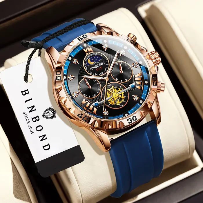 Montre de luxe lumineuse et étanche pour hommes, sportive avec fonction chronographe, résistante à l'eau, bracelet en silicone, pour occasions spéciales et activités quotidiennes