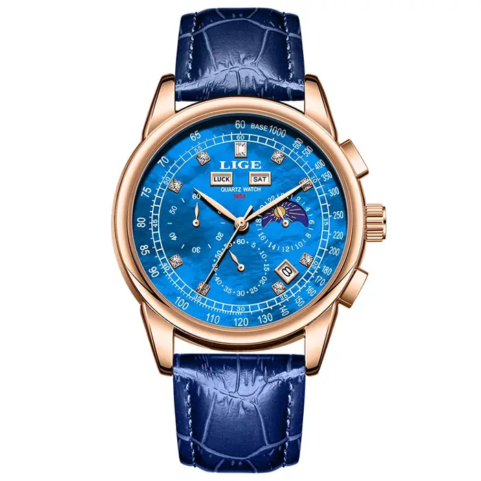 Montre chronographe LIGE pour homme, montre de marque haut de gamme, montres décontractées à la mode, montres sportives militaires, montres à quartz en cuir, montre pour homme d'affaires, résistante à l'eau, avec fonction date automatique, calendrier complet et luminose