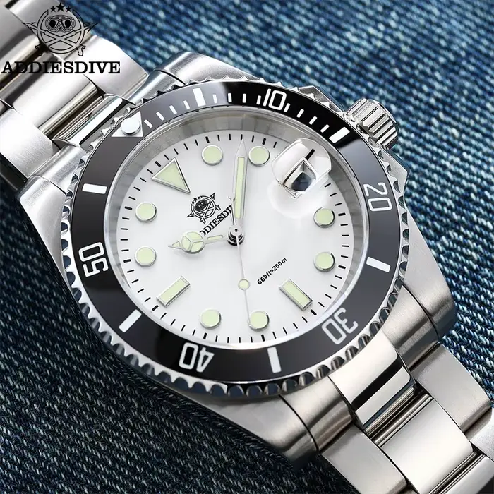ADDIESDIVE montre pour hommes montre-bracelet à Quartz 200m étanche plongée lunette en céramique lumineux 316L acier