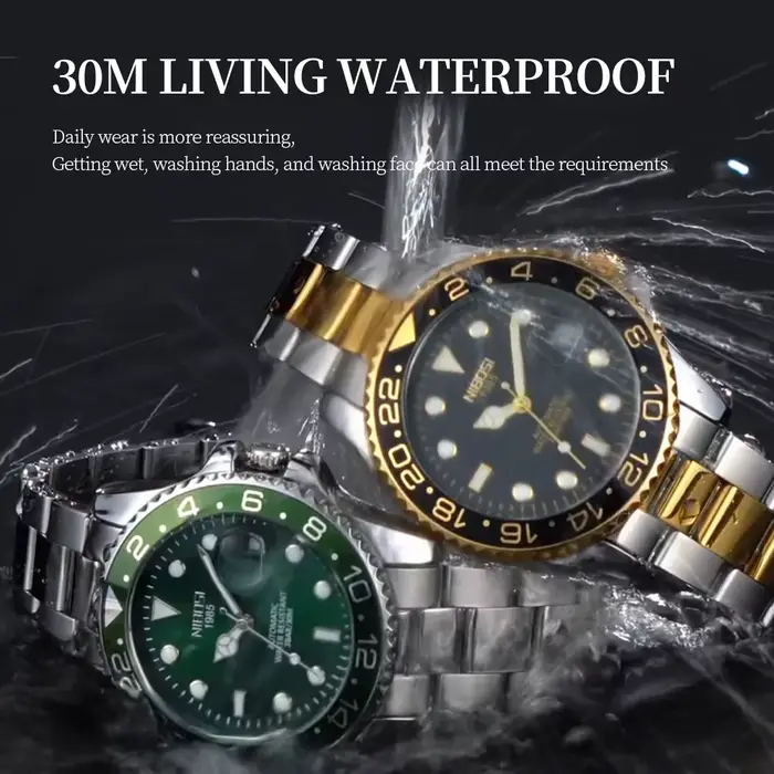 Montre homme NIBOSI de luxe GMT à quartz avec date automatique résistante à l'eau pour homme occassions spéciales