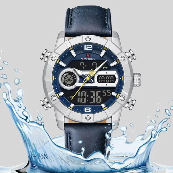 NAVIFORCE NF9263 montre pour hommes bracelet en cuir véritable chronographe alarme étanche affichage lumineux