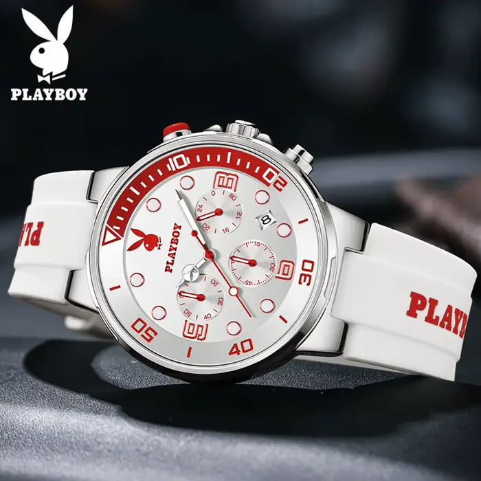 Montre Playboy homme quartz étanche chronographe bracelet silicone casual élégance sportive occasions spéciales
