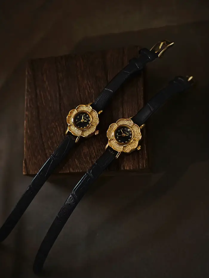 Montre pour femme classique élégante en or style rétro petit cadran Camélia design simple original résistante à l'eau occassions spéciales quotidienne