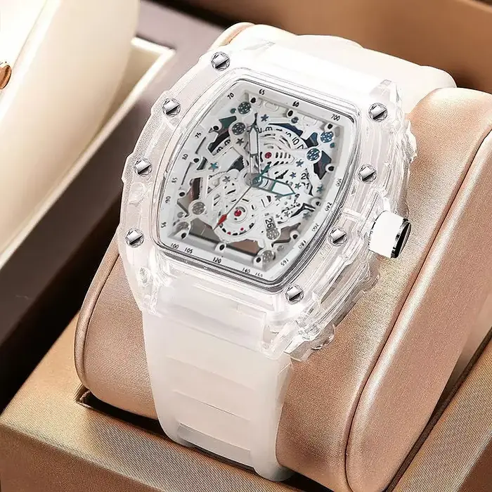 Hommes montre sport personnalité tendance Quartz montre-bracelet Transparent étanche mâle mode horlo
