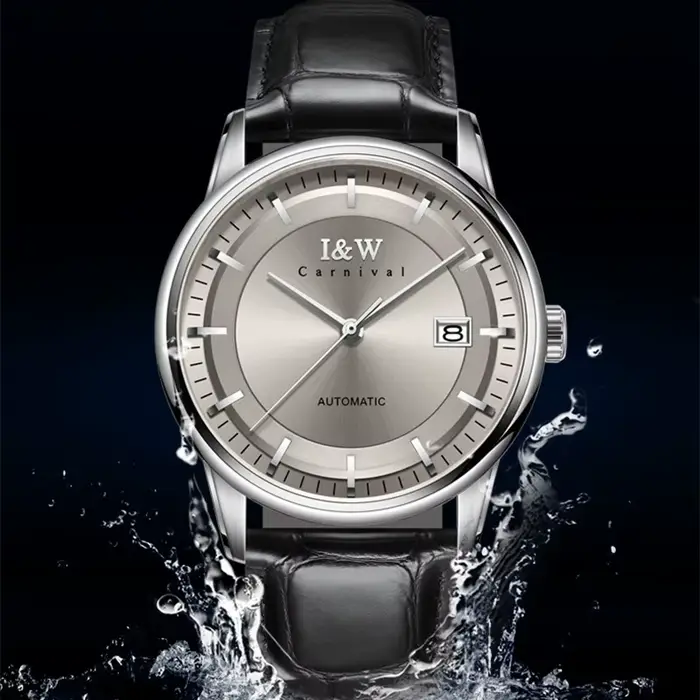 Suisse I & W carnaval marque de luxe japon mis5 automatique mécanique saphir hommes montres étanche en cuir horloge 572G-L