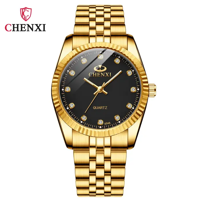 CHENghts-Montre de couple à quartz en acier inoxydable doré pour femme, horloge de luxe