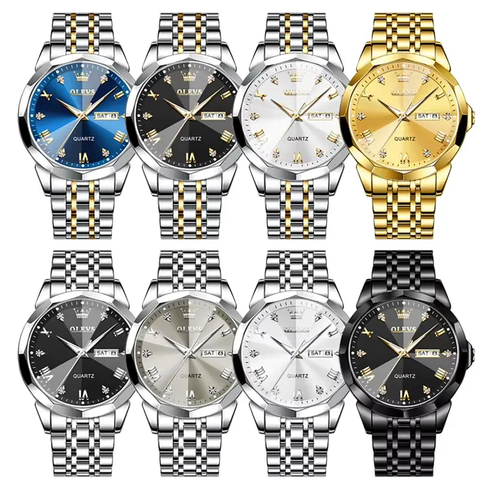 OLEVS montres pour hommes or Original montre-bracelet à Quartz étanche montre lumineuse pour homme losange miroir Date semaine robe de luxe