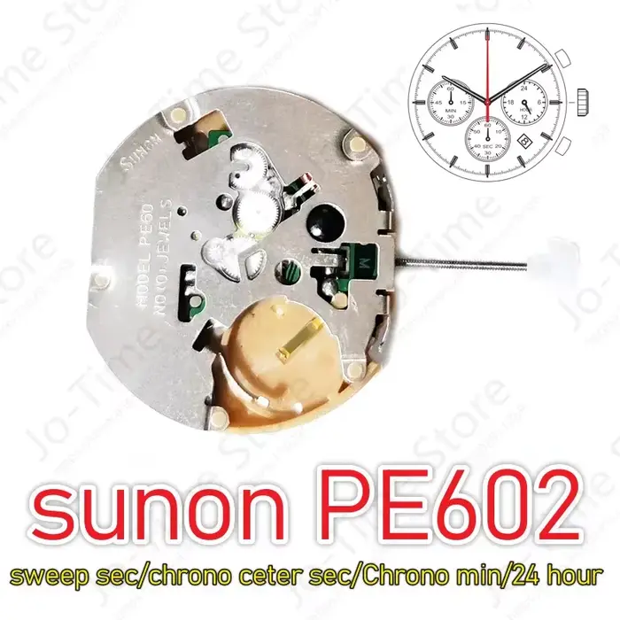 Montre à quartz Sunon PE602 - Chronographe à aiguille des secondes fluide, petites aiguilles 3/6/9, 