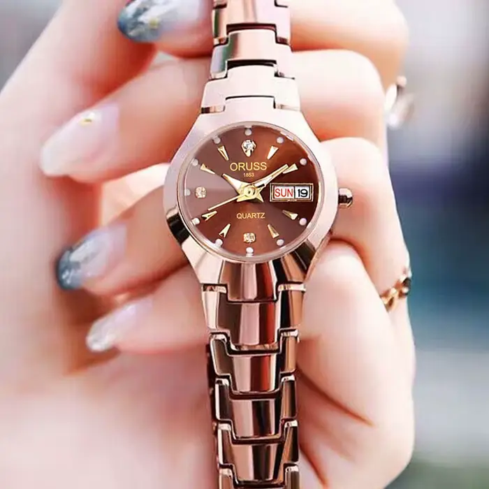 ORUSS marque chaude montre pour femme de haute qualité en acier inoxydable étanche pointeur lumineux semaine calendrier