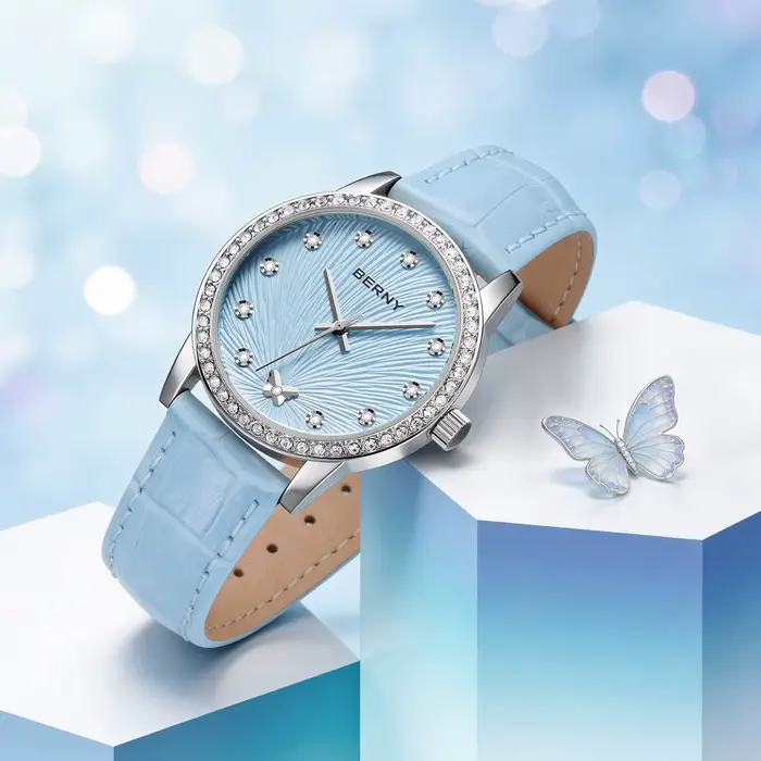 Montres BERNY pour femmes, montres à quartz élégantes et luxueuses pour femmes, bracelet en cuir, montre de mode pour filles, montre de bureau quotidienne