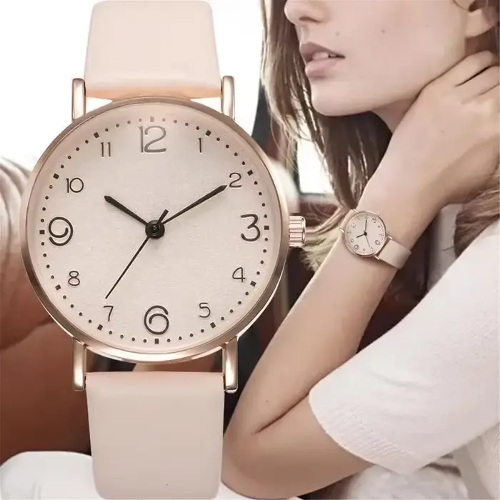Femmes montres décontracté chiffres arabes en cuir analogique