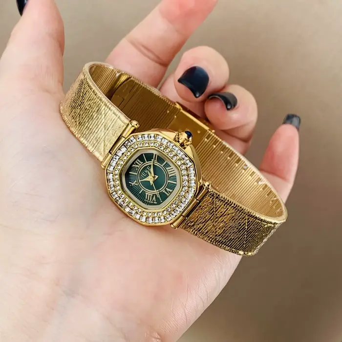 Femmes montre à Quartz Vintage or vert Orologio bracelet en acier inoxydable Reloj Mujer filles horloge dames de luxe nouvelle montre-bracelet en diamant