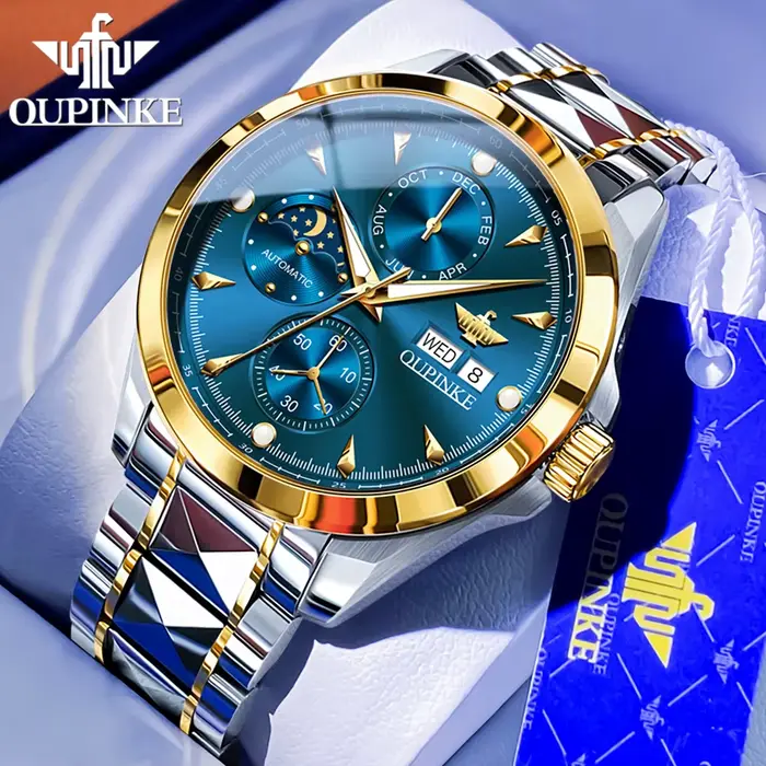 Montre automatique pour homme OUPINKE 3299, calendrier double exclusif, montres mécaniques de luxe, 