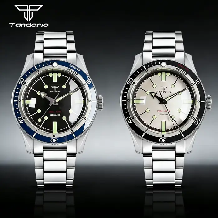 Montre-bracelet mécanique résistante à l'eau 200 m Miyota 8215 Verre saphir bombé Lunette à 120 clics Bracelet en acier Marques lumineuses