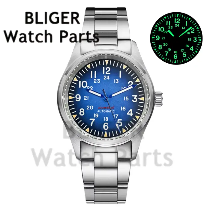 Montre vintage Blicher NH35A PT5000 avec mouvement automatique, verre saphir bombé, résistance à l'eau, idéale pour les pilotes et les amoureux du design classique
