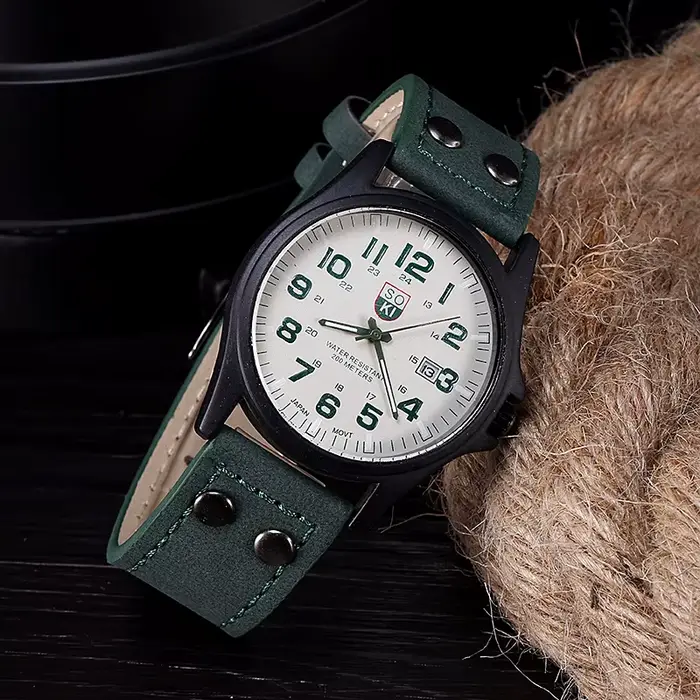Mode cadran arabe hommes montre à Quartz bracelet en cuir décontracté hommes calendrier montres de sport