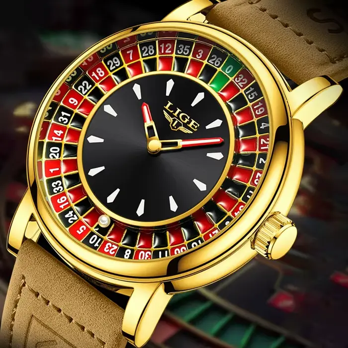 Montre homme LIGE cadran roulette russe bracelet alliage étanche quartz style fashion casual pour homme occasions spéciales