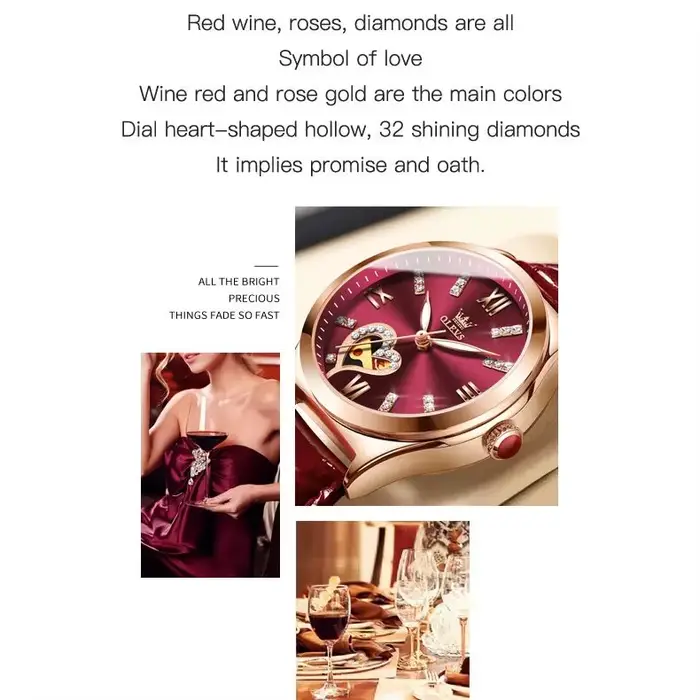 OLEVS 6636 montre de luxe pour femmes entièrement automatique conception creuse diamant en forme de coeur