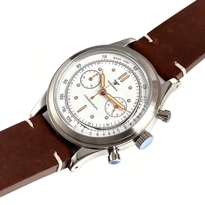 Montre pour homme Miyota OS20 Movement Tandorio Retro, 38 mm, montres de sport, chronographe, quartz, cadran noir, verre bombé