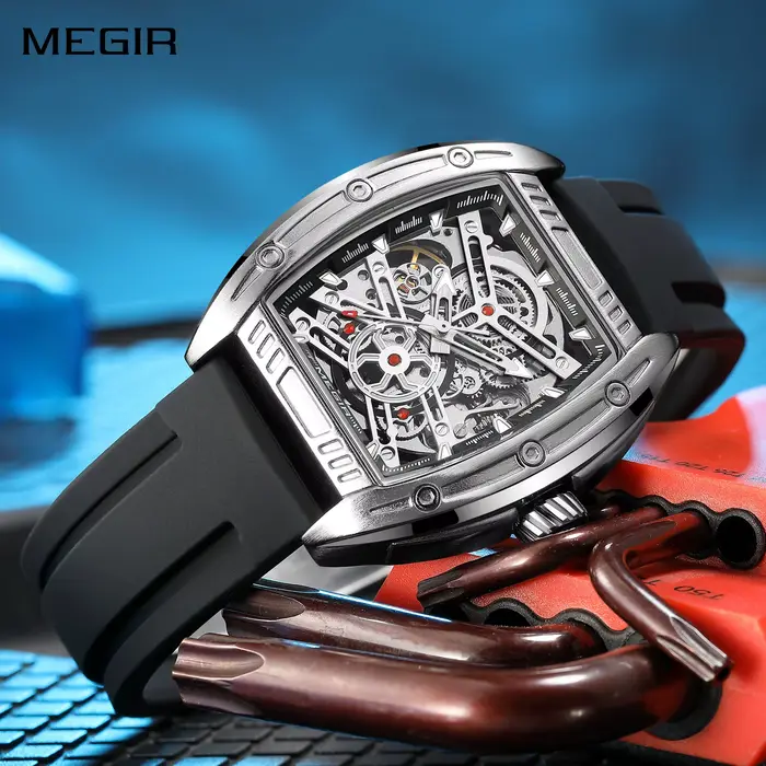 MEGIR mécanique montre pour hommes horloge mode 44MM cadran mouvement automatique lumineux étanche Sport