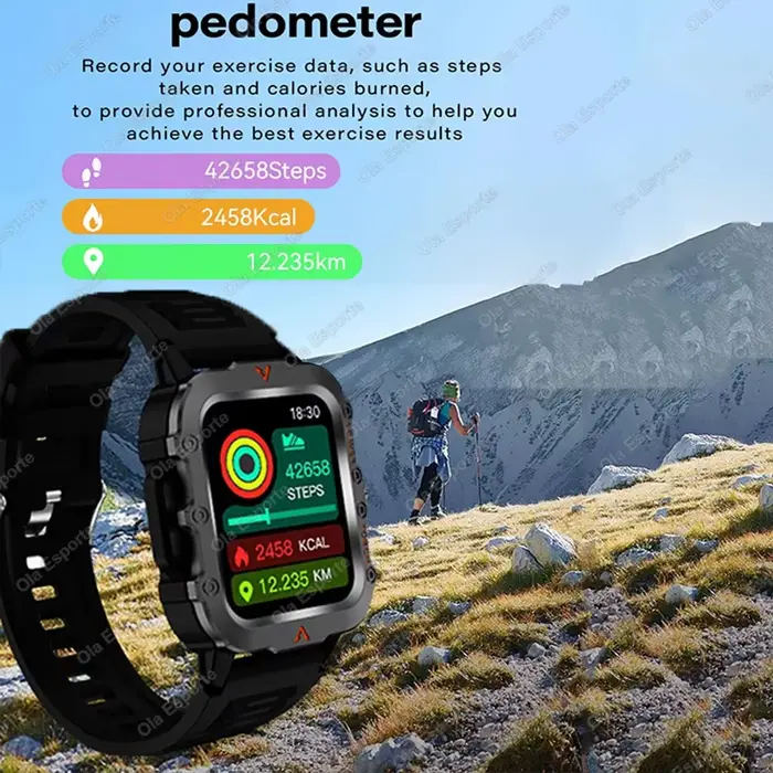 Hommes montre intelligente Bluetooth appel sommeil fréquence cardiaque moniteur de santé lampe de poche LED extérieure