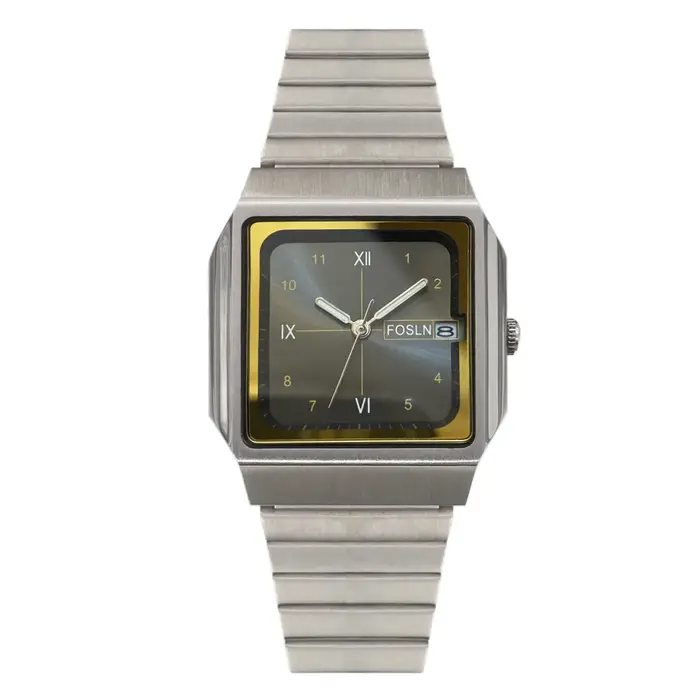 Montre à quartz carrée vintage avec boîtier en acier