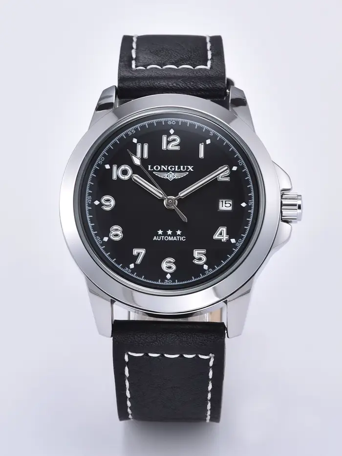 Montre automatique pour homme LONGLUX, style vintage, pilote, classique, militaire, mécanique, avec 