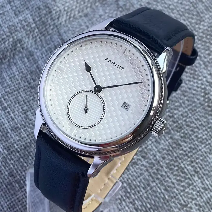 Parnis – montre mécanique automatique pour hommes, bracelet en cuir, Date, petites secondes, cadran 