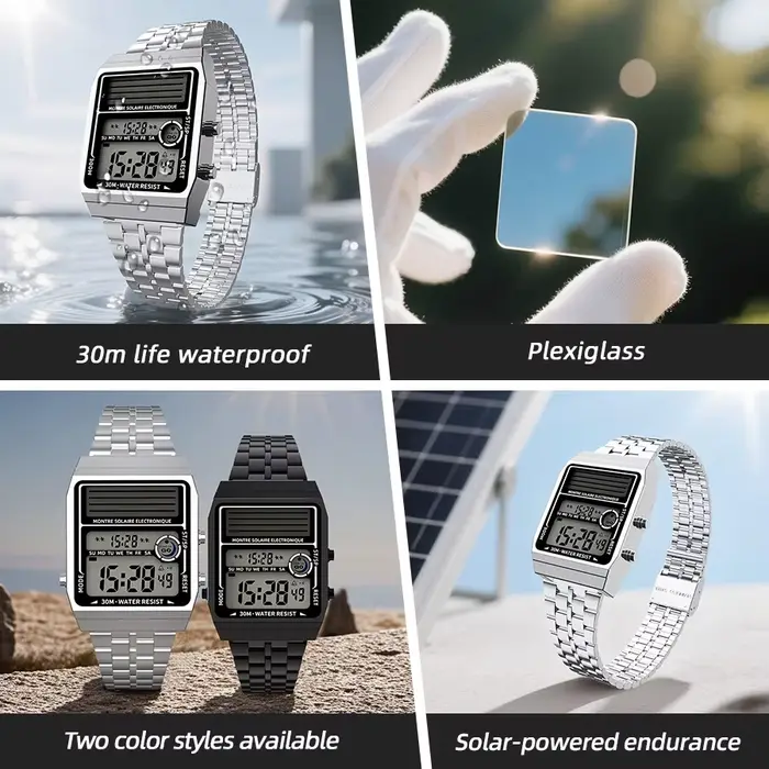 Montre électronique multifonction solaire rétro à la mode