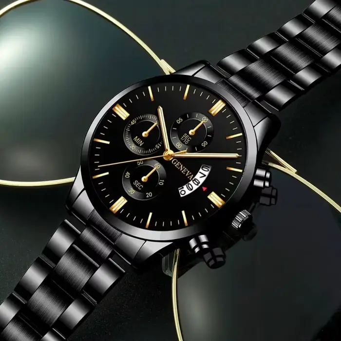 Mode hommes Montre en acier inoxydable calendrier de luxe Montre-bracelet à Quartz