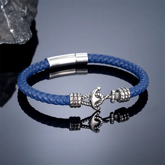 Bracelets d'ancre en cuir tressé noir/rouge/bleu 6mm pour femmes et hommes
