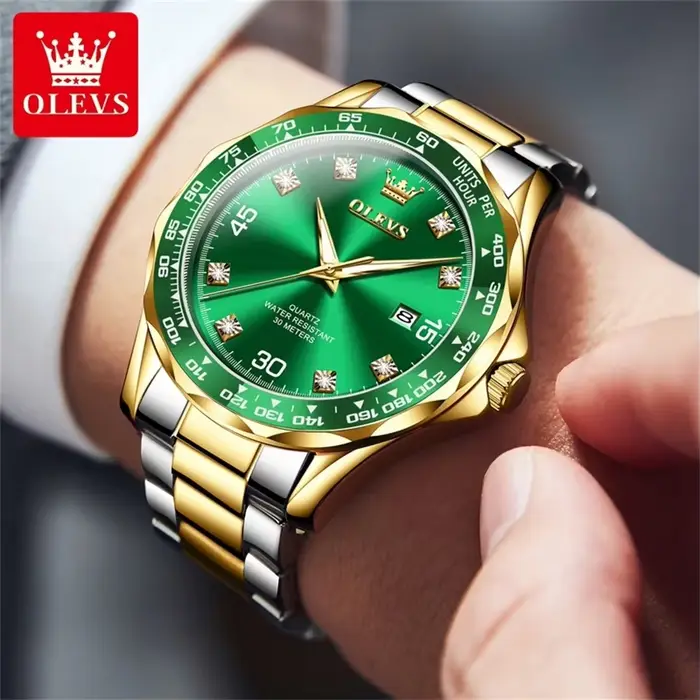 OLEVS 9988 marque de luxe série vert eau fantôme diamant échelle montre étanche pour hommes haut Original Quartz