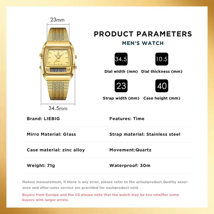 LIEBIG mode luxe montres à Quartz numériques pour hommes femmes Sports de plein air montre en acier inoxydable